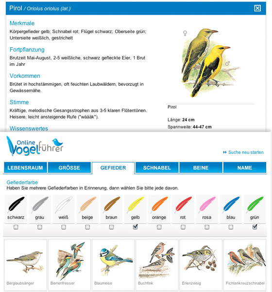 Online-Vogelführer Screenshots