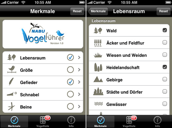 iPhone Vogelführer Screenshots